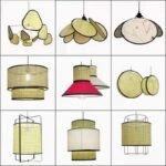 lampshades and chandelier lights made from bamboo and rattan materials