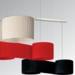 twined pleated fabric lamp shade red black and off-white